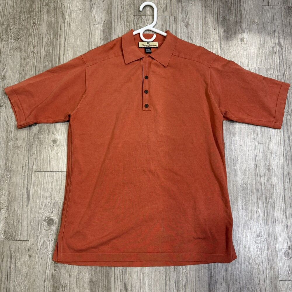 Tommy Bahama Silk Shirt Relaxed Fit Coral Red Solid Knit 3 Butto Polo Men’s Sz S